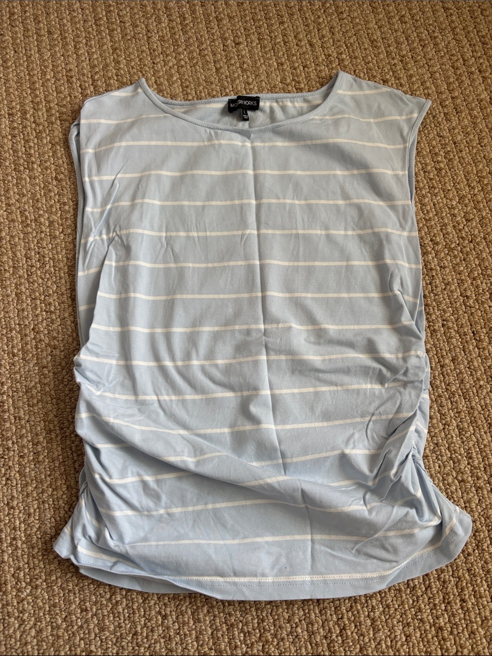 NY Collection Light Blue & White Striped Sleeveless Tank with Side Ruching